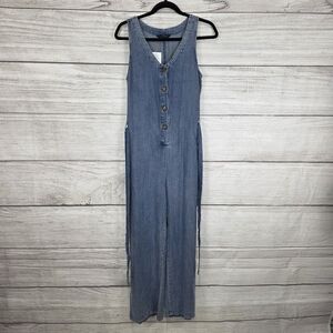 Velvet Heart Sleeveless Blue Tencel Denim Jumpsuit with Button Front